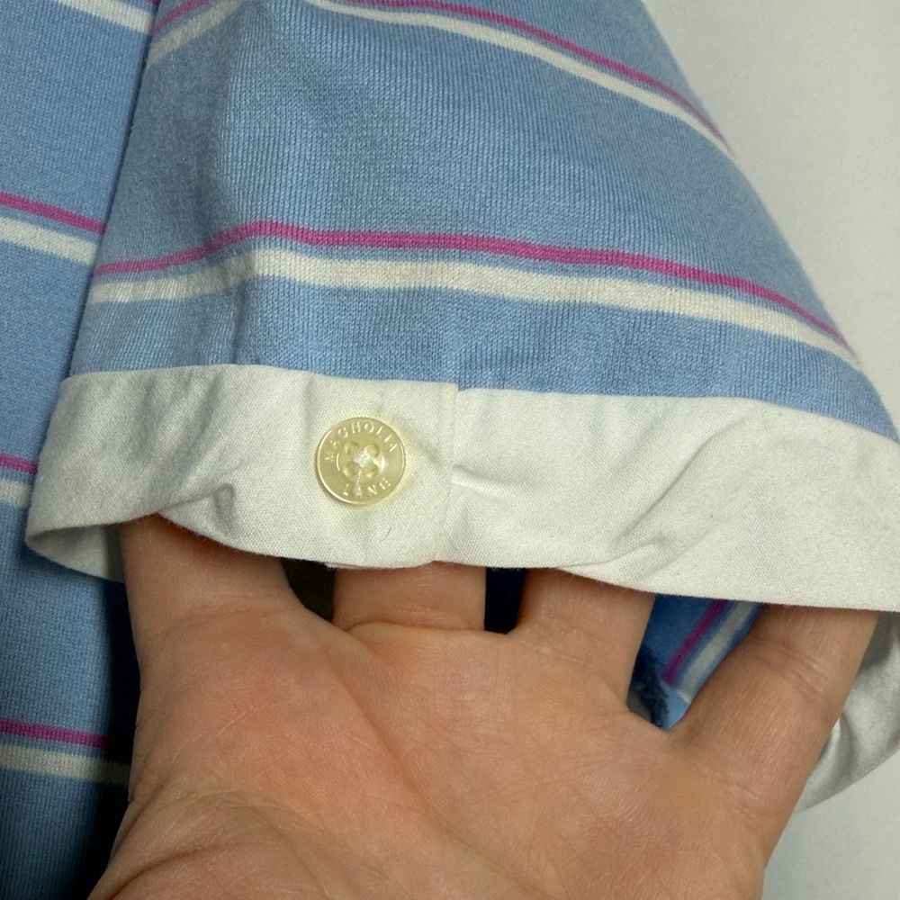 Magnolia Lane Womens Masters Golf Polo Shirt Striped Blue Pink White XL - Picture 7 of 8